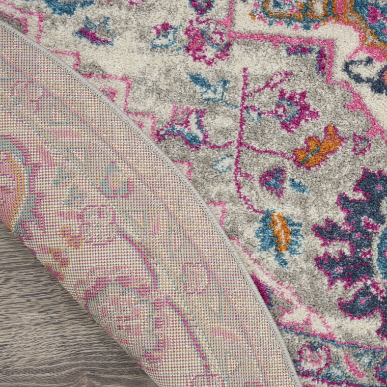 4' Gray Round Floral Power Loom Area Rug - 606114739517