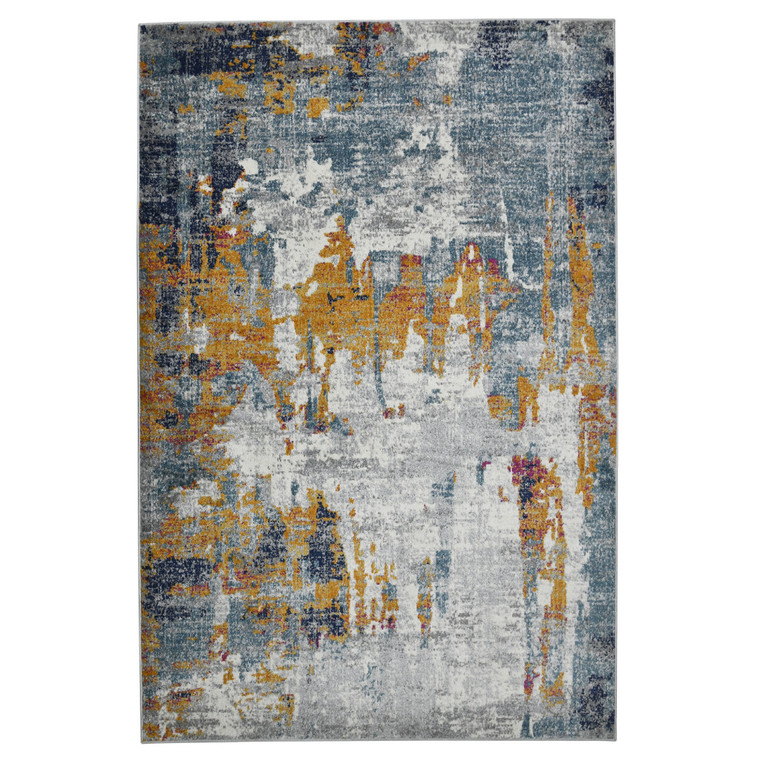 Homeroots Home Decor 8' x 11' Blue and Orange Abstract Power Loom Area Rug