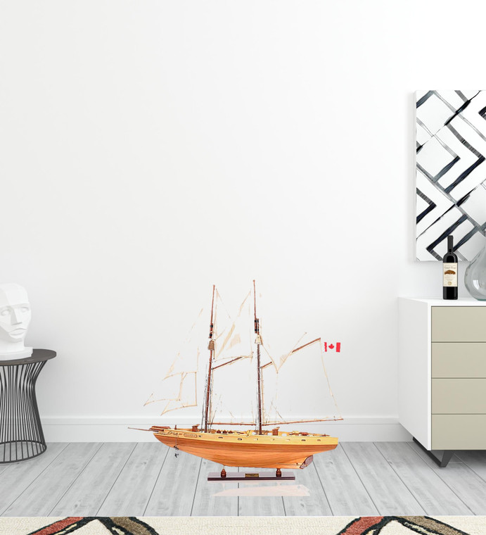 Homeroots Home Decor 33" Wood Brown Bluenose II Boat Hand Painted Decorative Boat