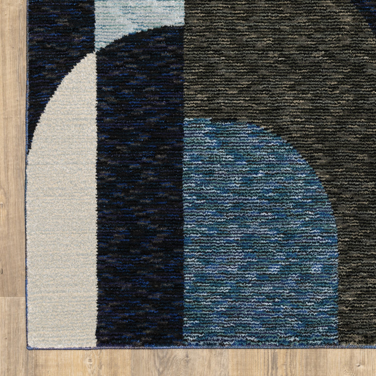 Homeroots Home Decor 10' x 13' Geometric Area Rug, Blue and Gray, Power Loom