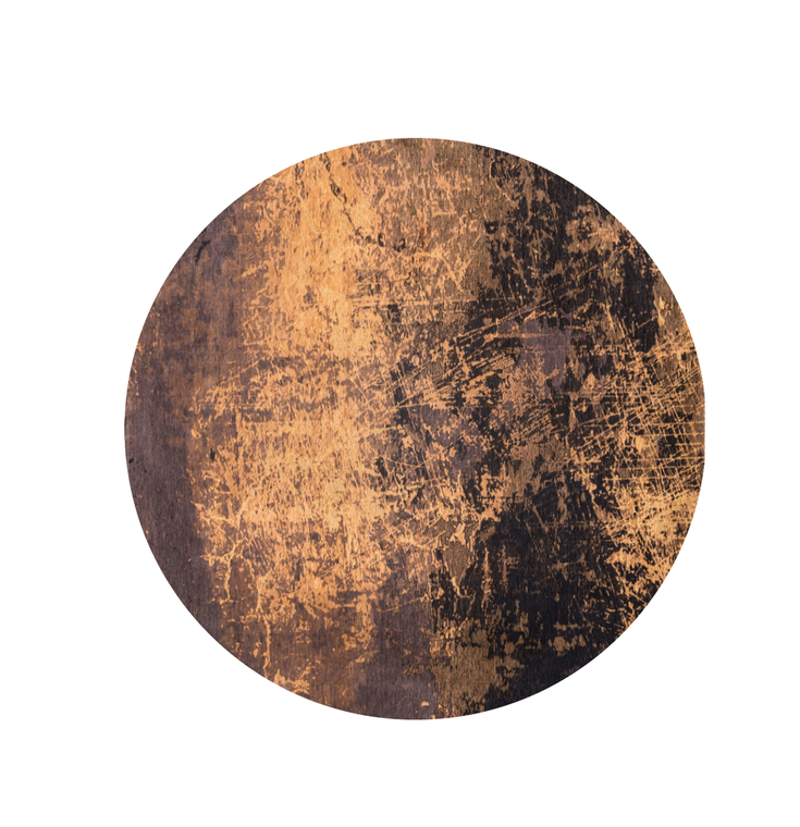 5' Yellow and Brown Round Abstract Non Skid Area Rug