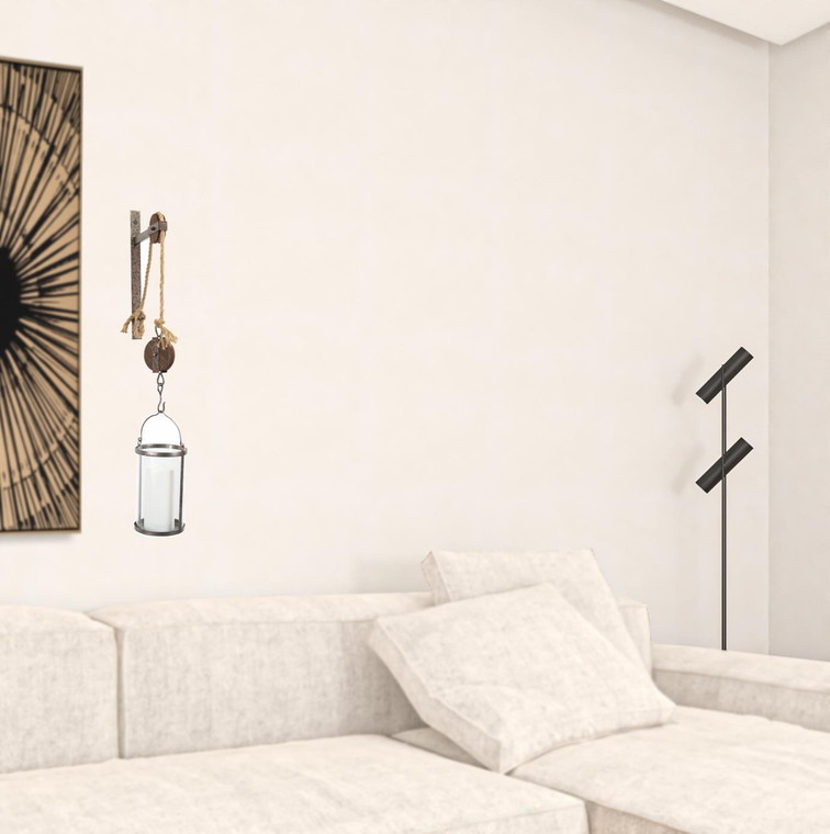 32" Silver Metal And Glass Wall Sconce Candle Holder