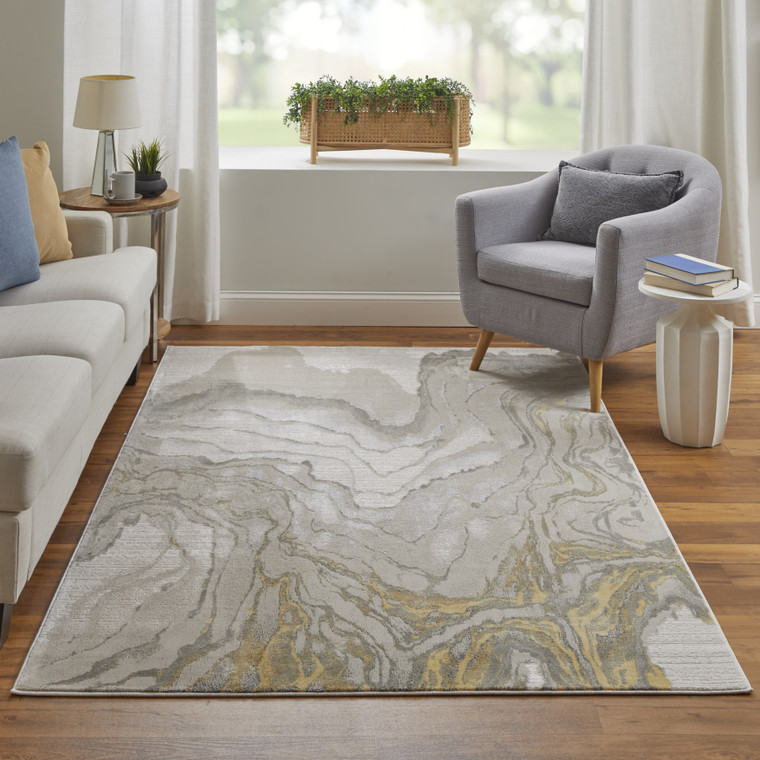 Homeroots Home Decor 10' x 13' Gold and Ivory Abstract Area Rug
