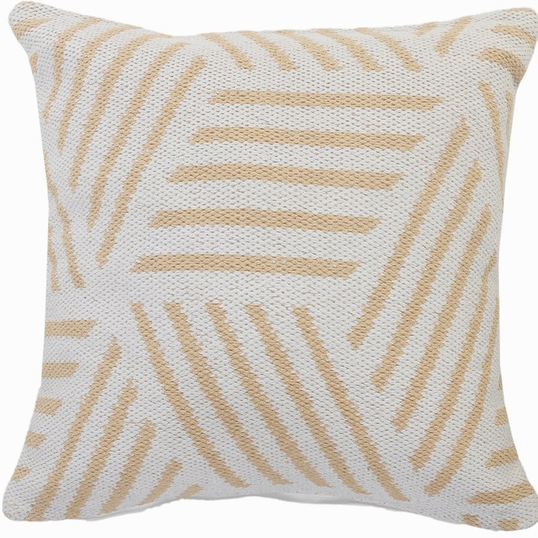 Homeroots Home Decor 20 X 20 Inches Tan and White 100% Cotton Geometric Zippered Pillow