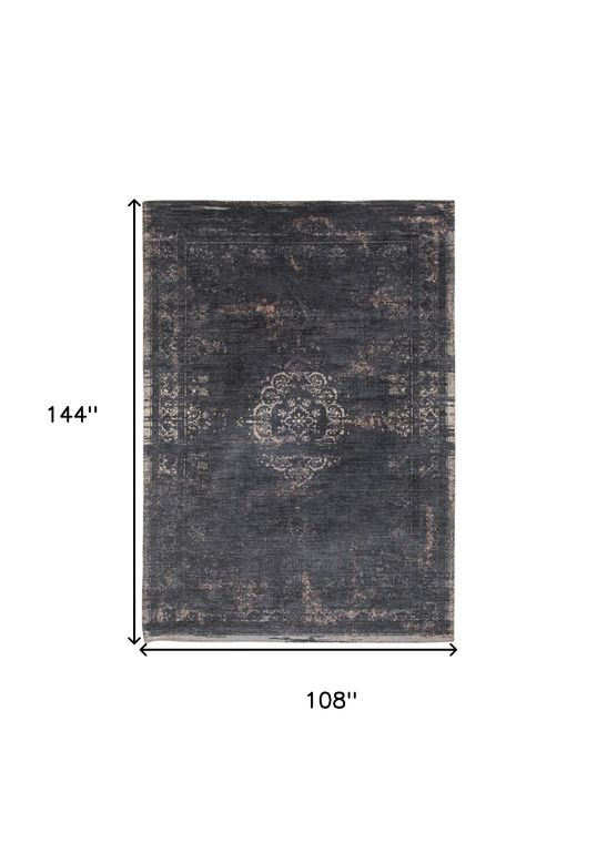 9' X 13' Gray and Black Medallion Non Skid Area Rug