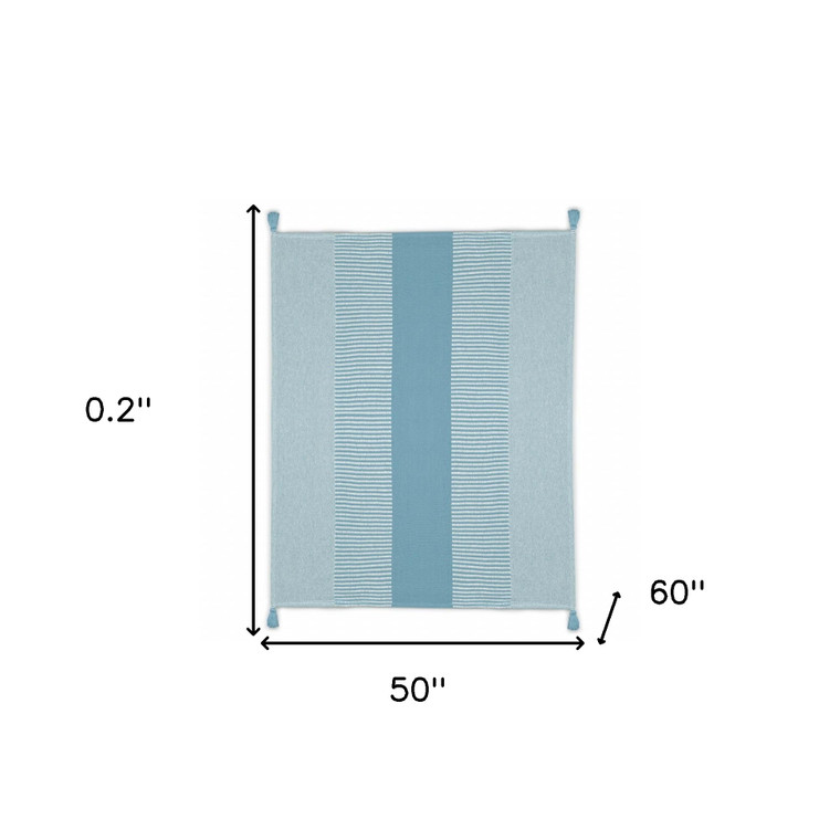 50" X 60" Blue Woven Cotton Striped Throw Blanket with Tassels