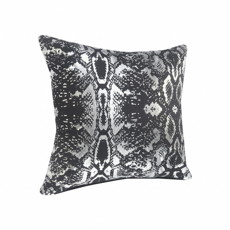 Homeroots Home Decor 20 X 20 Inches Black and Silver 100% Cotton Animal Print Zippered Pillow