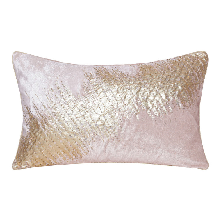Homeroots Home Decor 16 X 24 Inches Gold Abstract Polyester Zippered Pillow with Beads