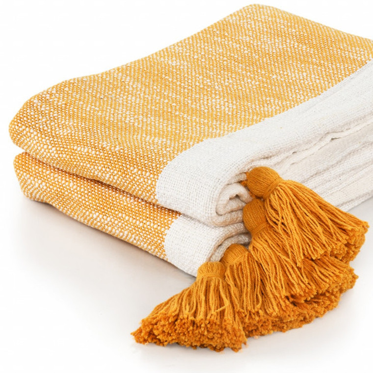 Yellow Woven Cotton Striped Throw Blanket - 606114787976