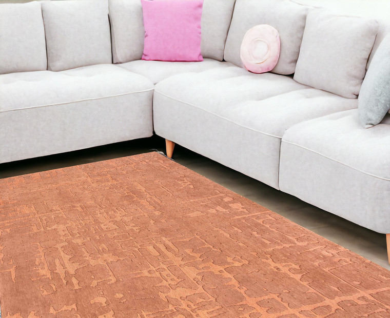 6' X 8' Orange Abstract Non Skid Area Rug