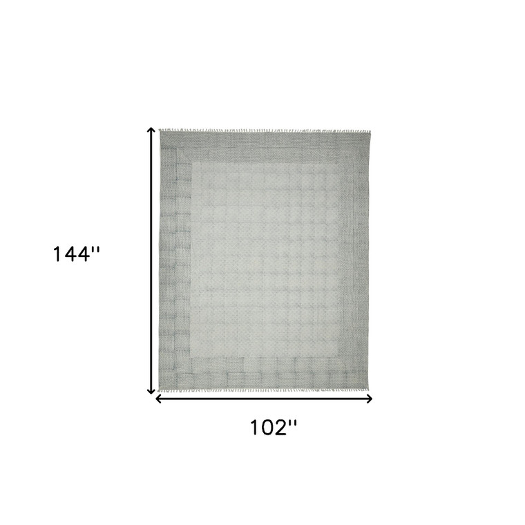 Homeroots Home Decor 8' x 12' Blue Geometric Flatweave Handmade Distressed Area Rug With Fringe