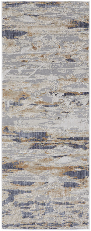 Homeroots Home Decor 12' Tan Orange and Ivory Abstract Power Loom Distressed Runner Rug