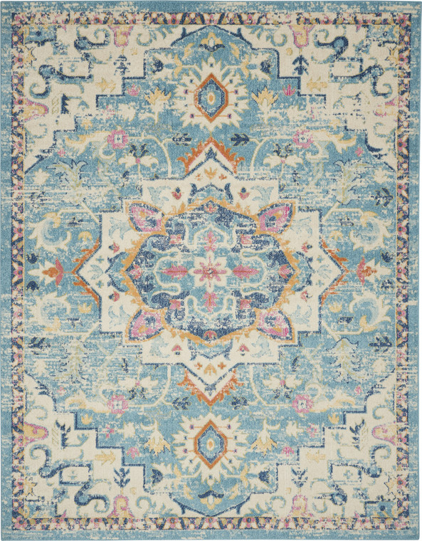 9' X 12' Ivory Floral Power Loom Area Rug Polypropylene