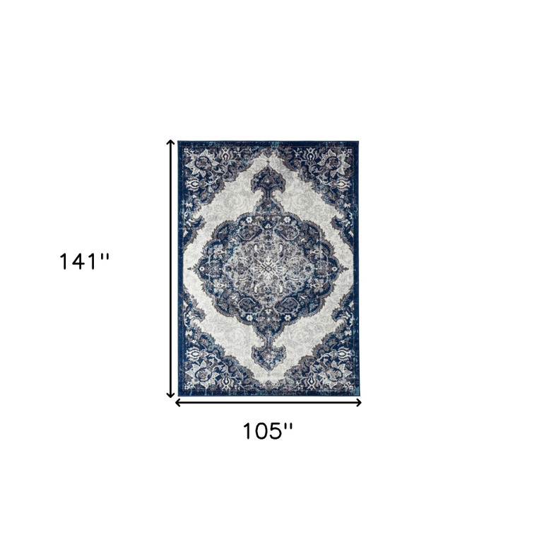Homeroots Home Decor 9' x 12' Navy Blue Medallion Power Loom Area Rug