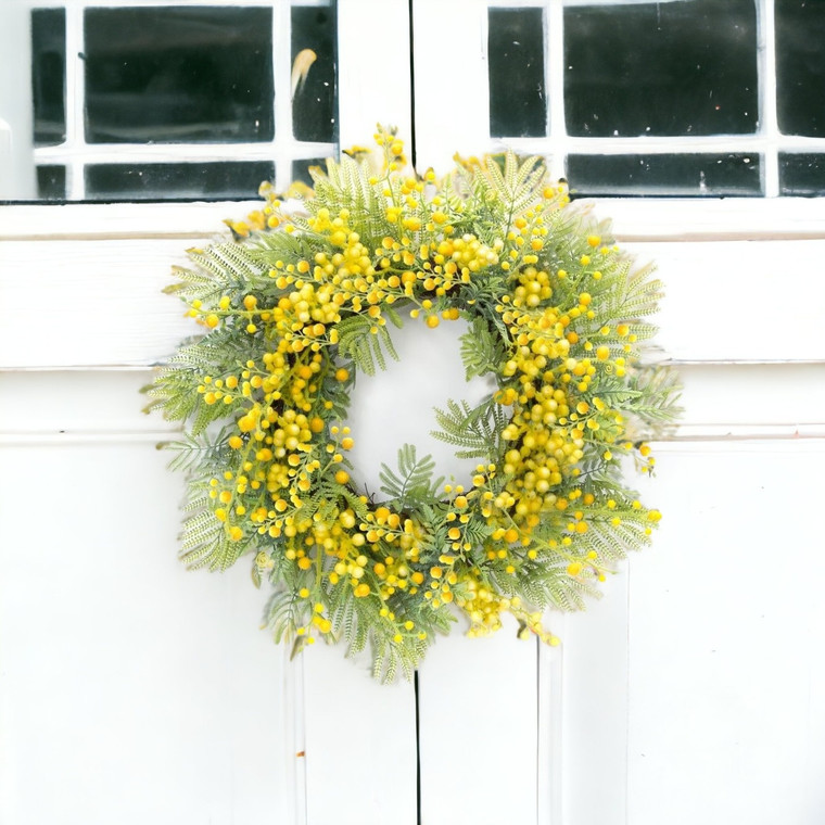 27" Green and Yellow Fern Artificial Wreath - 606114850830