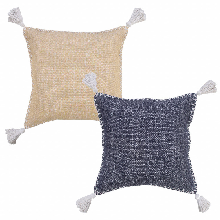 Homeroots Home Decor 20 X 20 Inches Deep Blue and White 100% Cotton Zippered Pillow