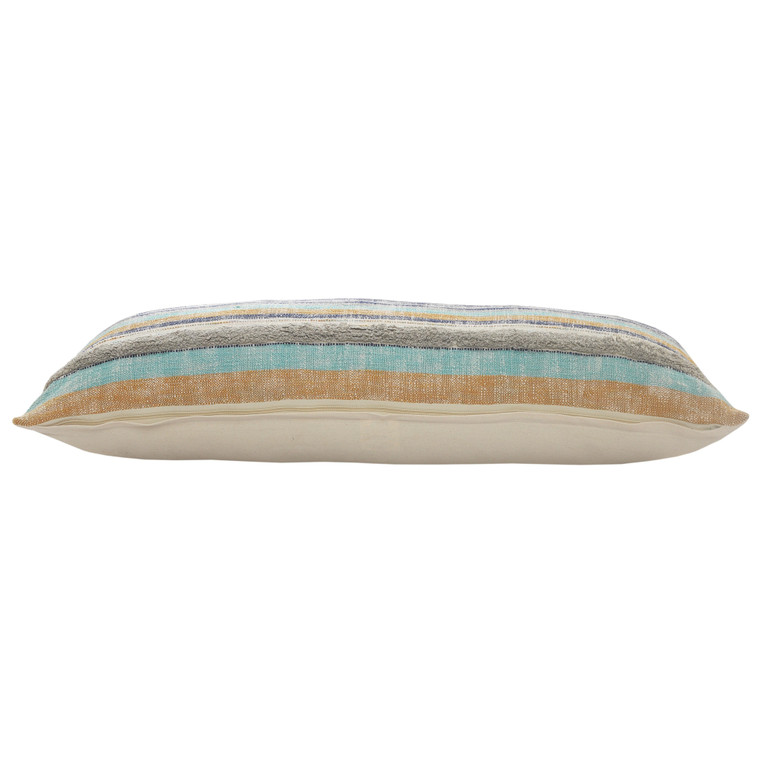 Homeroots Home Decor 14 X 36 Inches Orange Turquoise Gray Blue and White 100% Cotton Striped Zippered Pillow