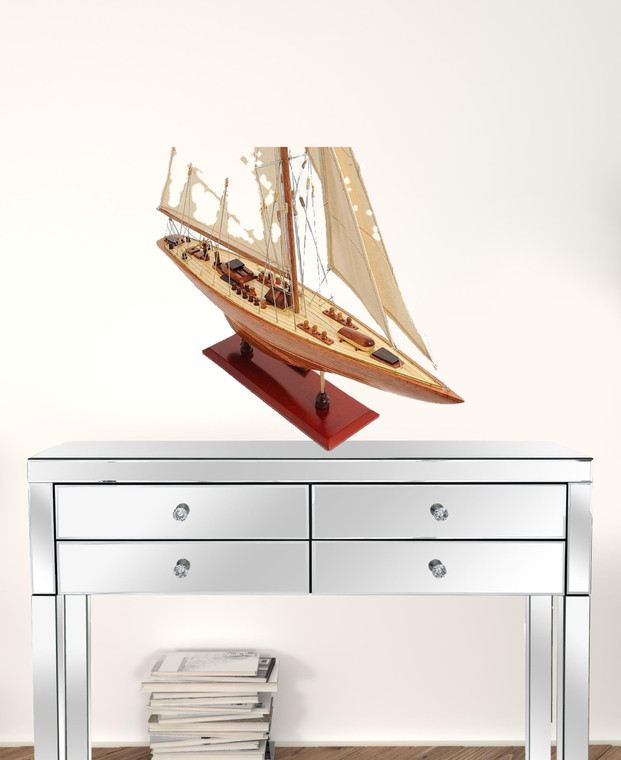 Homeroots Home Decor 31" Wood Brown Endeavour Yacht Hand Painted Sculpture