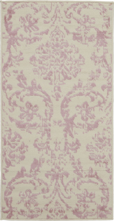 2' X 4' Cream Damask Power Loom Area Rug Polypropylene