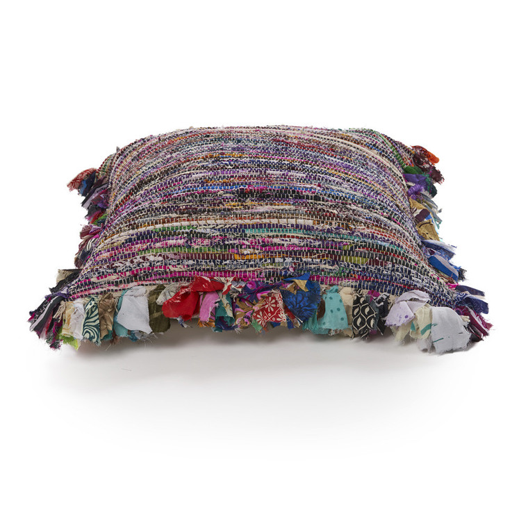 Homeroots Home Decor 26 X 26 Inches Blue and Red Weave Zippered Pillow with Fringe