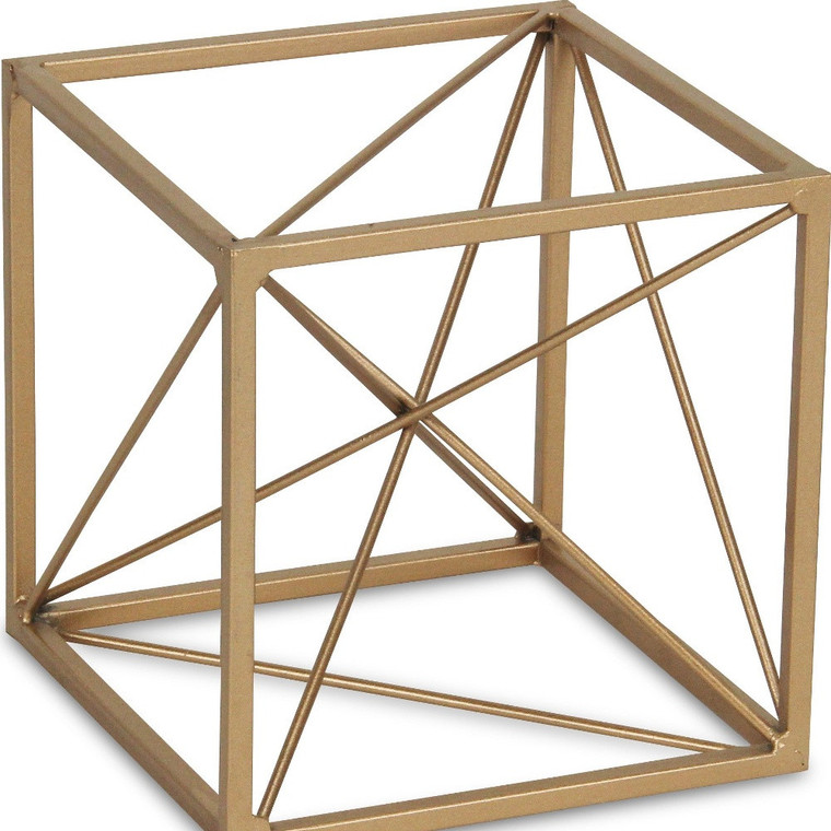 6" Gold Metal Cube Sculpture - 606114835608