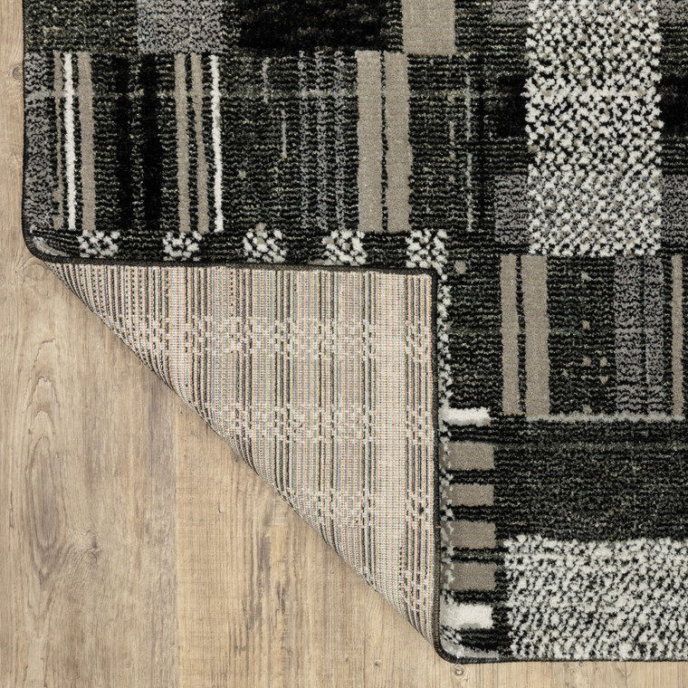 Homeroots Home Decor 2' X 10' Black Grey And Ivory Geometric Power Loom Stain Resistant Runner Rug