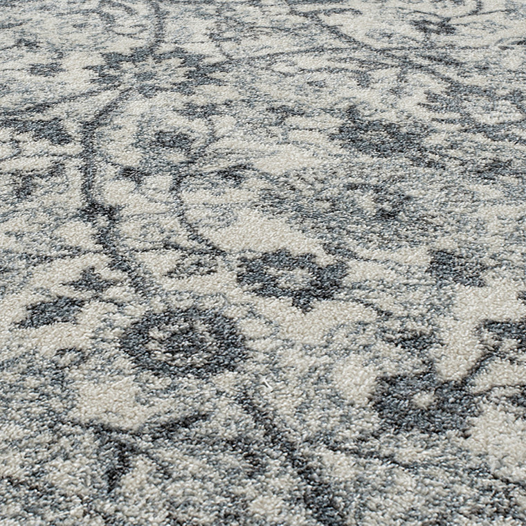 10' Charcoal And Ivory Floral Runner Rug