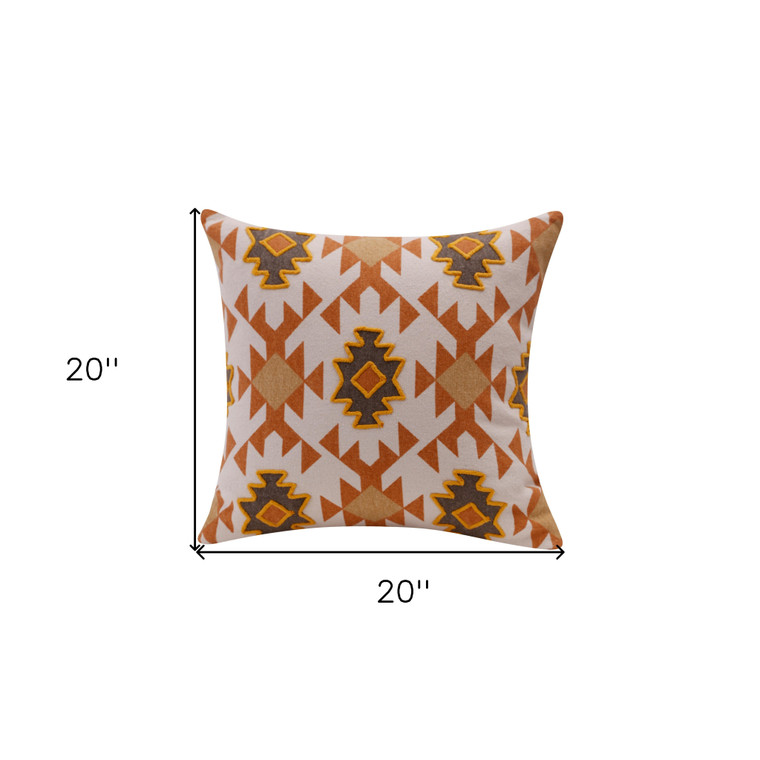 Homeroots Home Decor 20 X 20 Inches Orange 100% Cotton Geometric Zippered Pillow