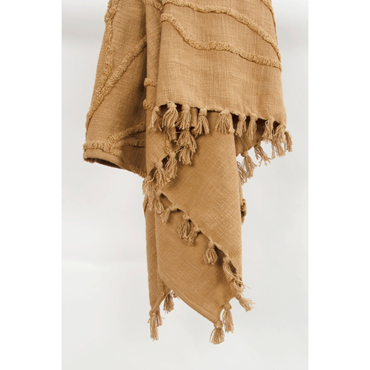 Camel Woven 100% Woven Textured Cotton Throw Blanket - 606114879602