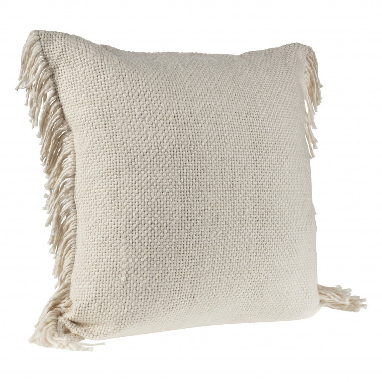 Homeroots Home Decor 20 X 20 Inches Ivory and White 100% Cotton Zippered Pillow