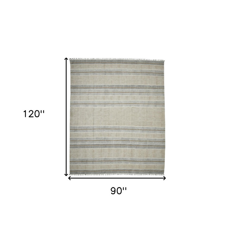 Homeroots Home Decor 7' x 10' Brown Geometric Flatweave Handmade Distressed Area Rug With Fringe