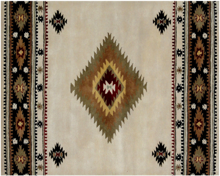 Homeroots Home Decor 5' x 8' Ivory and Black Southwestern Hand Tufted Non Skid Area Rug