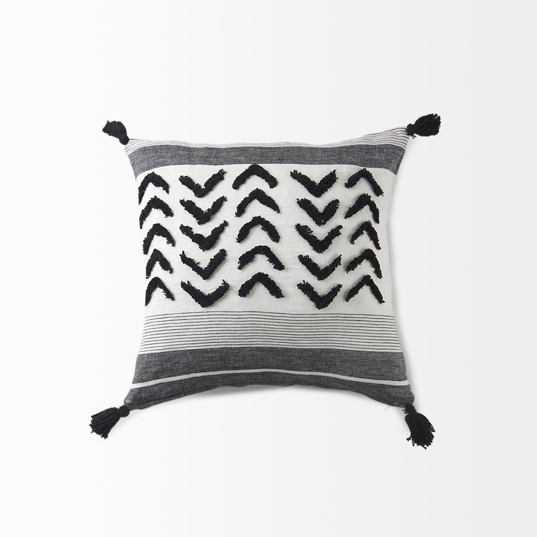 Homeroots Home Decor White And Gray Fringed Pillow Cover, White and Gray, 20 x 20 Inch
