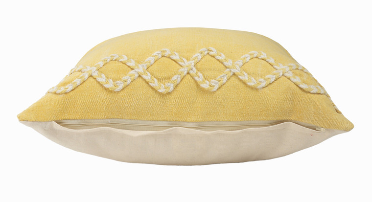 Homeroots Home Decor 20 X 20 Inches Yellow and White Braided Cotton Zippered Pillow