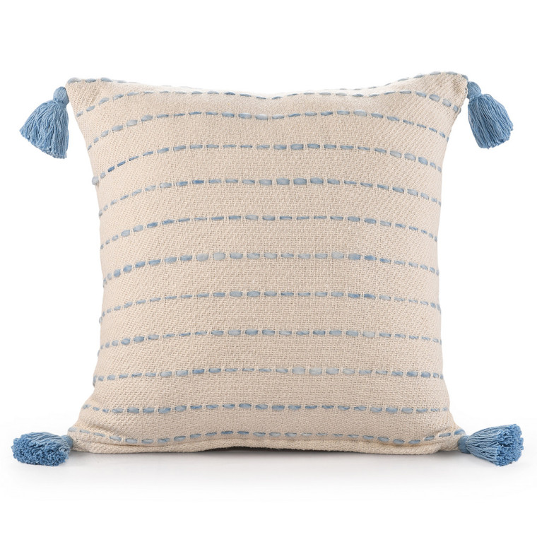 Homeroots Home Decor 20 X 20 Inches Denim Blue and Ivory 100% Cotton Striped Zippered Pillow