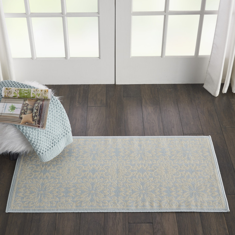 2' X 4' Light Blue Floral Power Loom Area Rug