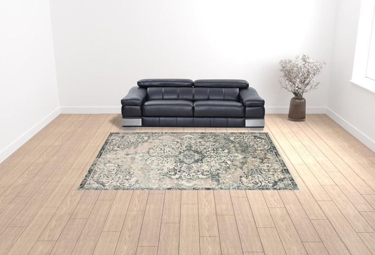 Homeroots Home Decor 9' x 12' Blue Medallion Power Loom Area Rug