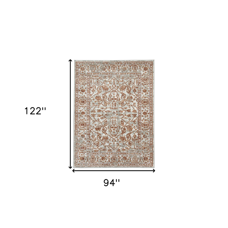 8' X 10' Ivory Gray And Rust Floral Area Rug