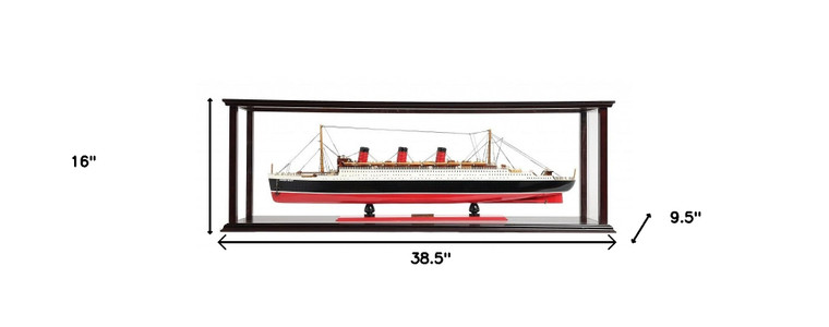 Homeroots Home Decor 16" Black and Red RMS Queen Mary Medium Display Case Boat Hand Painted Decorative Boat