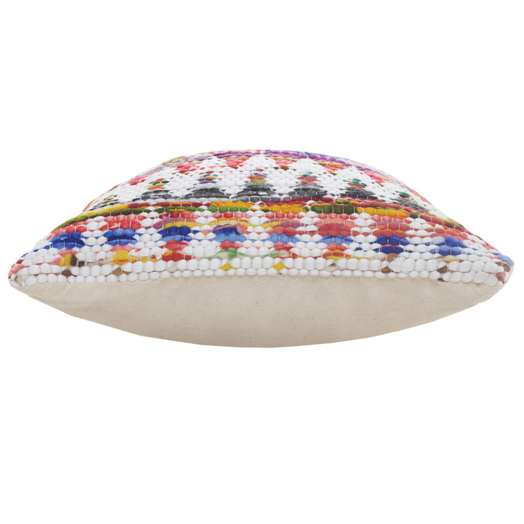 Homeroots Home Decor 20 X 20 Inches White Red Green Blue Yellow and Orange 100% Cotton Geometric Zippered Pillow