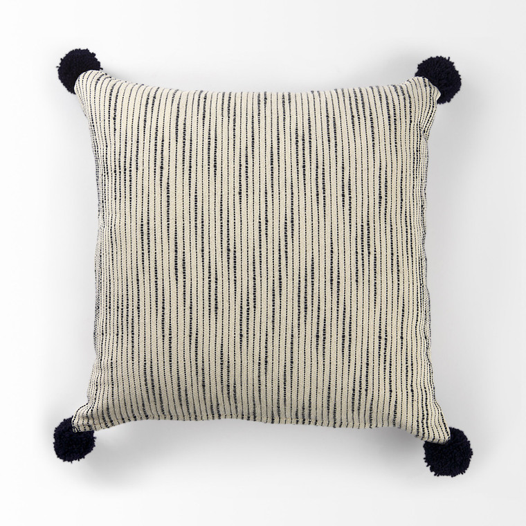 Homeroots Home Decor Beige and Midnight Pom Pom Square Accent Pillow Cover, Beige and Midnight, 18 x 18 x 1 Inch