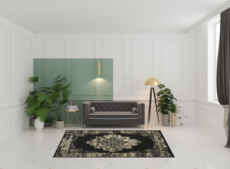 6' X 9' Cream Damask Power Loom Area Rug Polypropylene