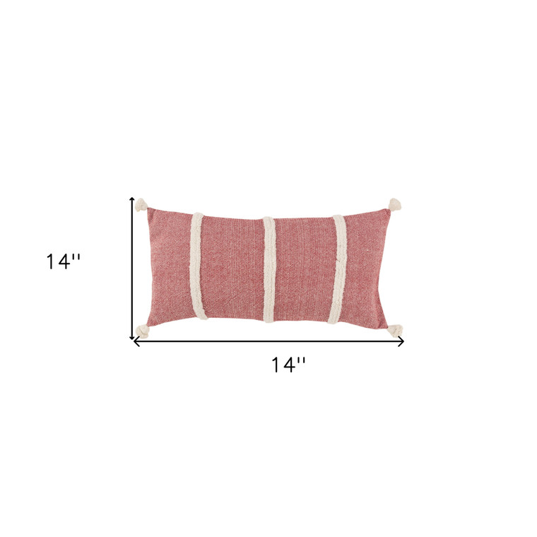 Homeroots Home Decor 14 X 14 Inches Red and White Cotton Pillow with Tassels