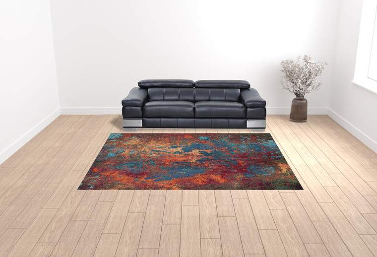 Homeroots Home Decor 9' x 12' Blue and Orange Abstract Power Loom Area Rug