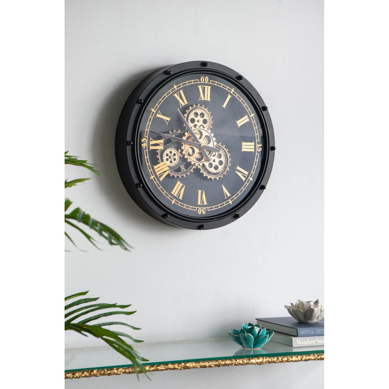 Homeroots Home Decor 20" Circle Analog Wall Clock, Black and Gold