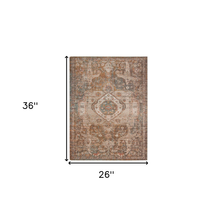 2' x 3' Taupe Medallion Power Loom Area Rug With Fringe - 606114769828