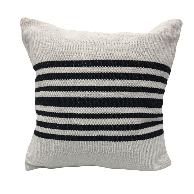 Homeroots Home Decor 22 X 22 Inches Black and White Striped Cotton Zippered Pillow