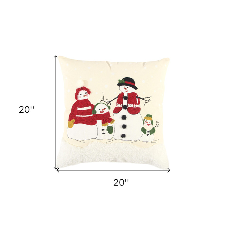 Homeroots Home Decor 20 Inches Red and Ivory Christmas Cotton Pillow with Applique, Embroidery, Pom Poms