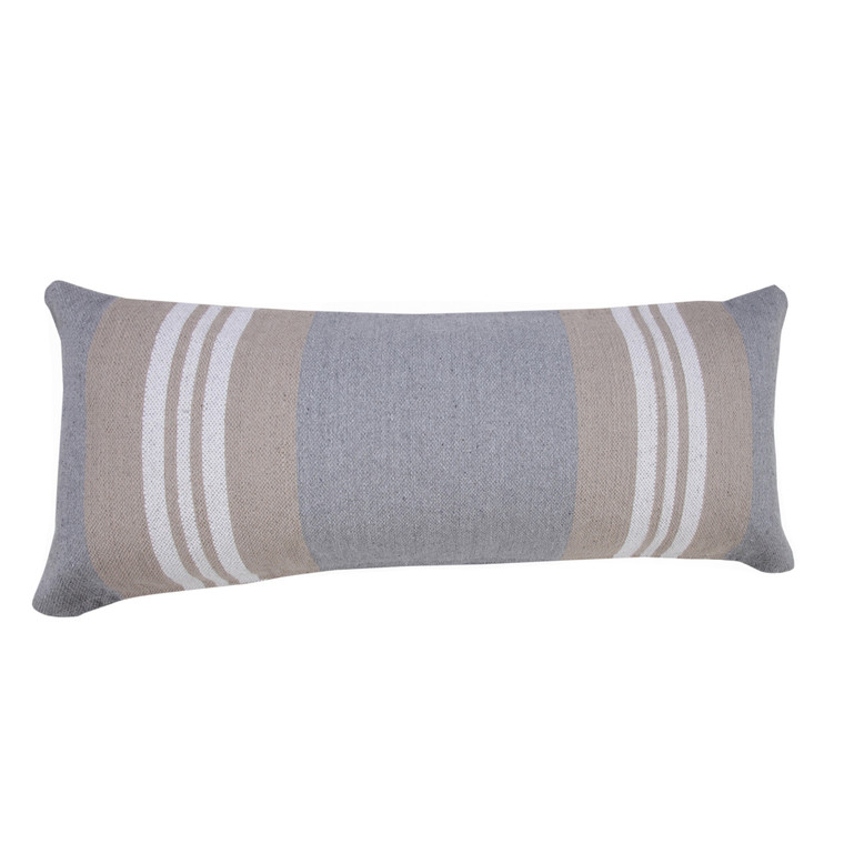 Homeroots Home Decor 14 X 36 Inches Beige and Gray Striped Cotton Zippered Pillow