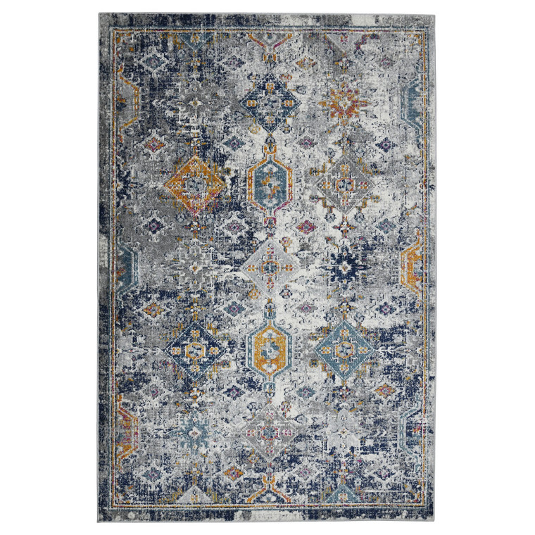 8' Blue Gray And Rust Area Rug